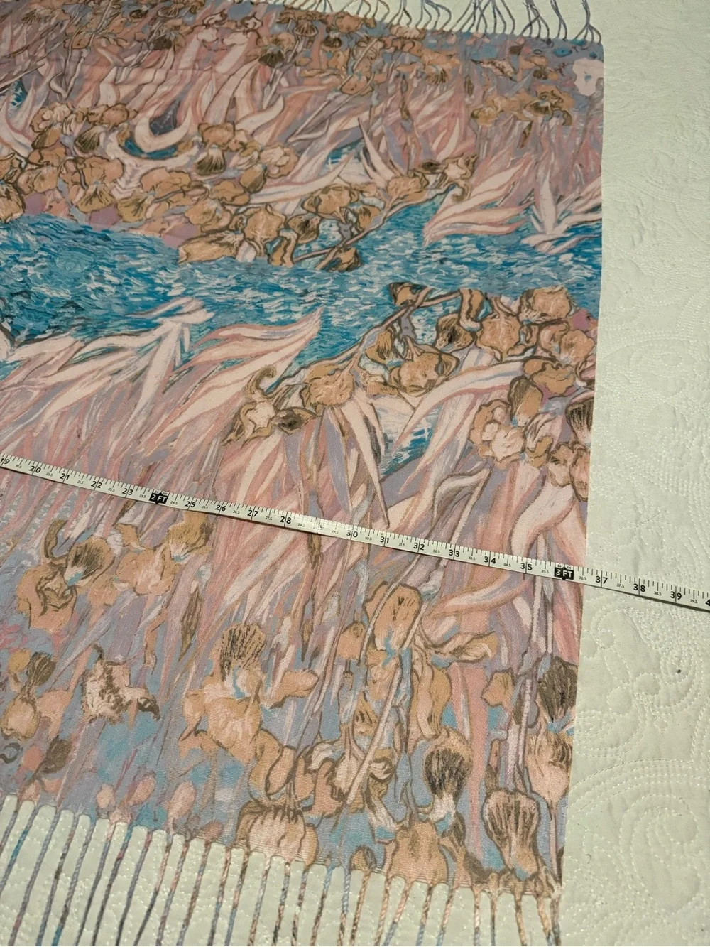 Pastel‎ Floral Fashion Linen-blend Scarf - Pink & Blue, handmade in India